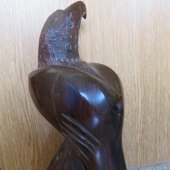 Vintage Solid Carved IRONWOOD Hawk Eagle Sculpture 10.5" High (239V) - Picture 6 of 10